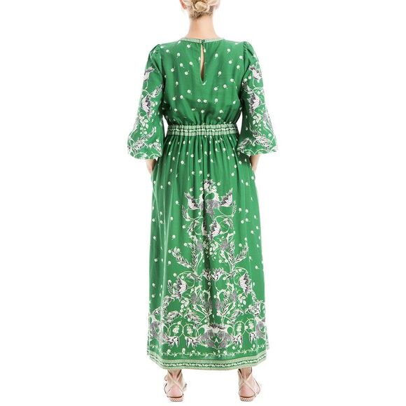 Max Studio Green Floral Maxi linen blend Dress size M - Picture 2 of 4